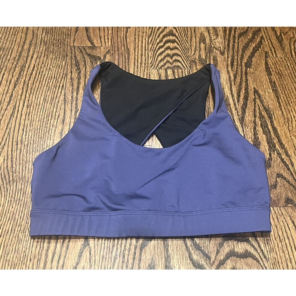 KORAL ACTIVEWEAR COVERT SHANTUNG SPORTS BRA Sz. L  Blue/ Black NWOT